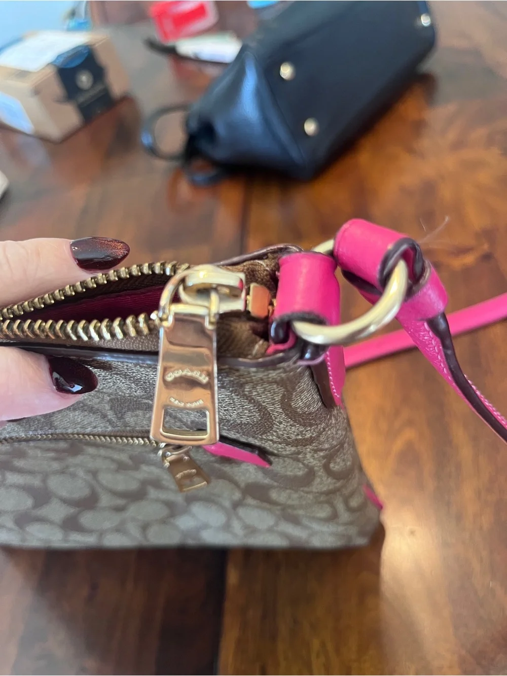 Coach Rowan File Bag Signature Khaki Bold Pink Crossbody C1554
